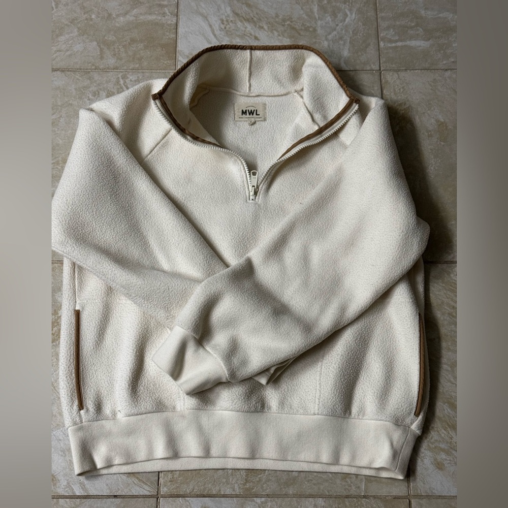Madewell Cream Half-Zip Pullover with Tan Trim
